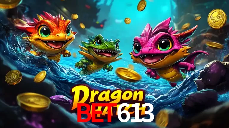 Arte promocional do jogo Dragon Hatch com três adoráveis dragões bebês nadando entre moedas de ouro, um dos slots mais divertidos para jogar no cassino bet613.